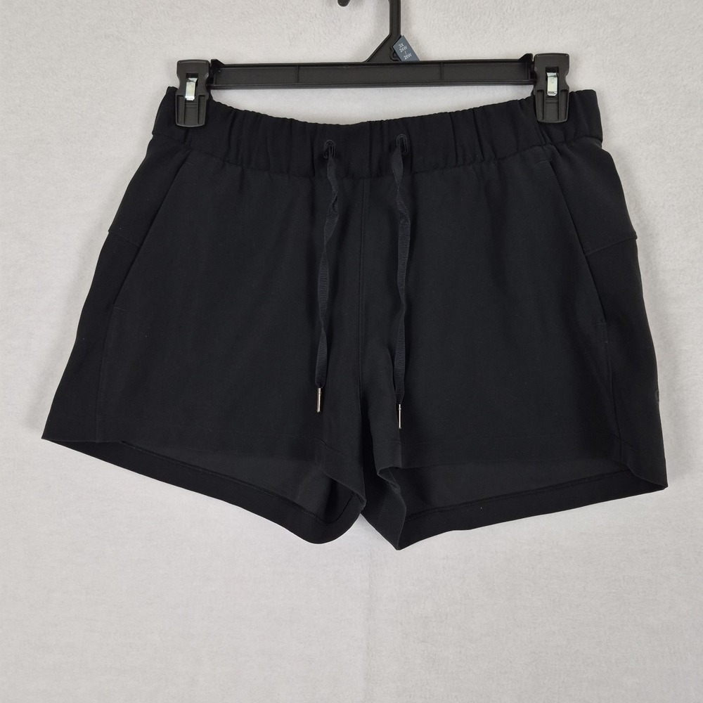 Lululemon Short Womens Sz 8 Black On The Fly Woven Drawstrings Athletic Gym Casu
